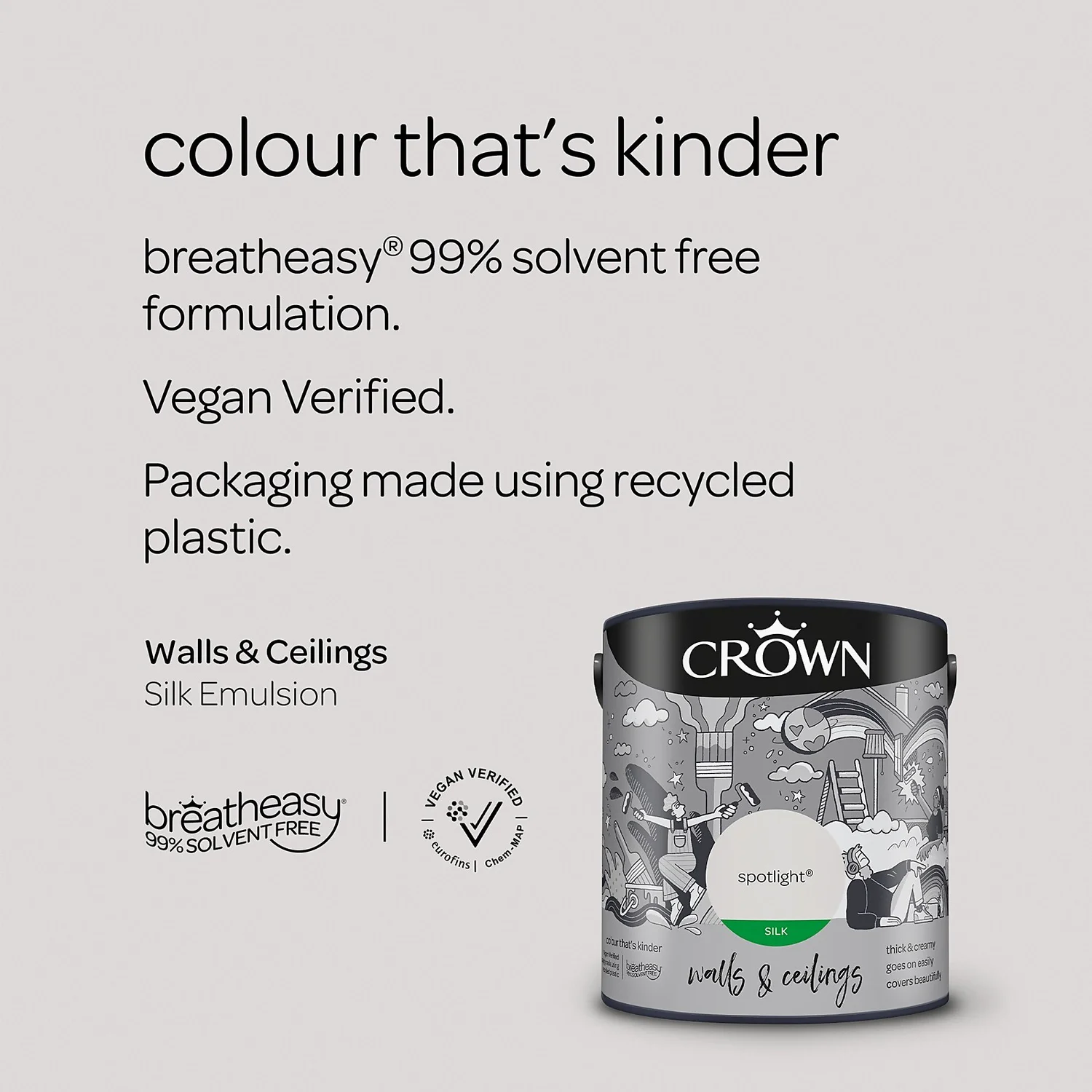 Crown Walls & Ceilings Silk Emulsion Paint Spotlight - 2.5L 7 Crown Walls & Ceilings Silk Emulsion Paint Spotlight - 2.5L - Image 5