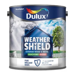 Dulux Weathershield Exterior Quick Dry Gloss Paint Pure Brilliant White - 2.5L -Paint And Wallpaper Shop 12804496 8254833216138324