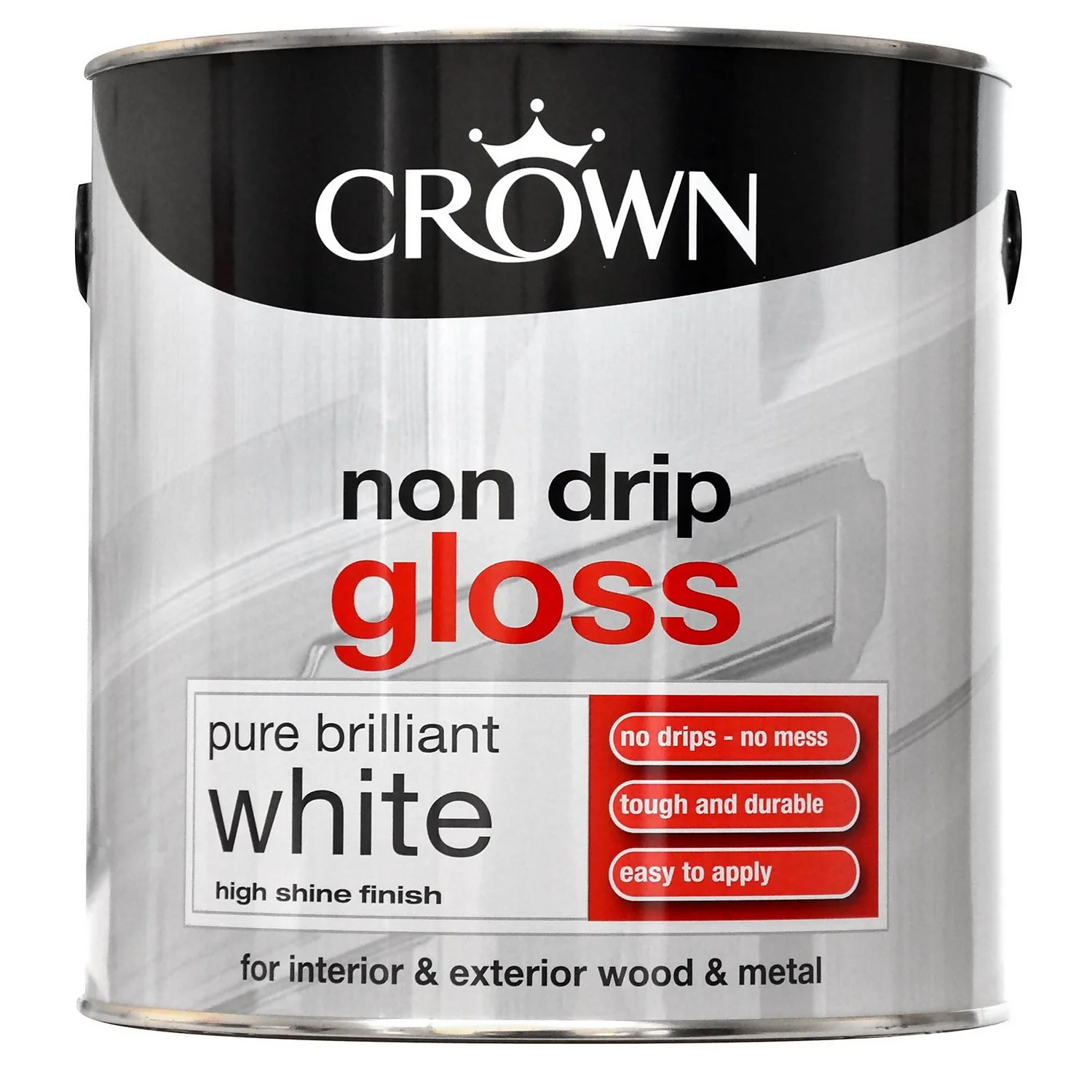 Crown Non Drip Gloss Paint Pure Brilliant White - 2.5L 4 Crown Non Drip Gloss Paint Pure Brilliant White - 2.5L - Image 2
