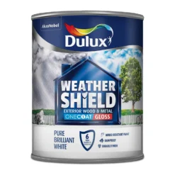 Dulux Weathershield Exterior One Coat Gloss Paint Pure Brilliant White - 750ml -Paint And Wallpaper Shop 12809245 4324833168196563