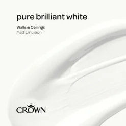 Crown Walls & Ceilings Matt Emulsion Paint Pure Brilliant White - 10L -Paint And Wallpaper Shop 12809373 1215002133503146