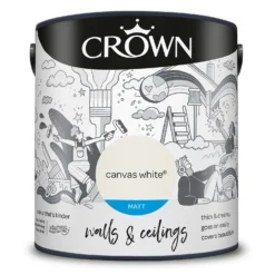 Crown Walls & Ceilings Matt Emulsion Paint Canvas White - 2.5L -Paint And Wallpaper Shop 12809693 1344969826110401