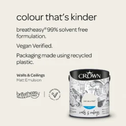 Crown Walls & Ceilings Matt Emulsion Paint Canvas White - 2.5L -Paint And Wallpaper Shop 12809693 1974969825979574