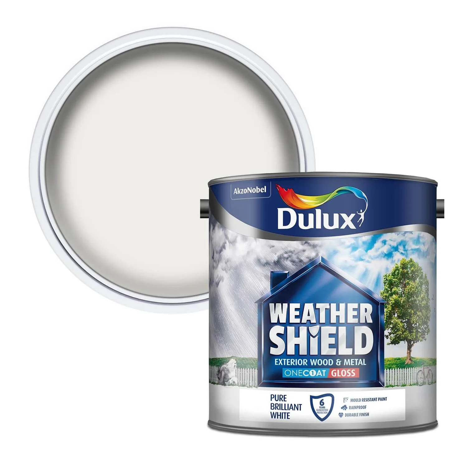 Dulux Weathershield Exterior One Coat Gloss Paint Pure Brilliant White - 2.5L 3 Dulux Weathershield Exterior One Coat Gloss Paint Pure Brilliant White - 2.5L