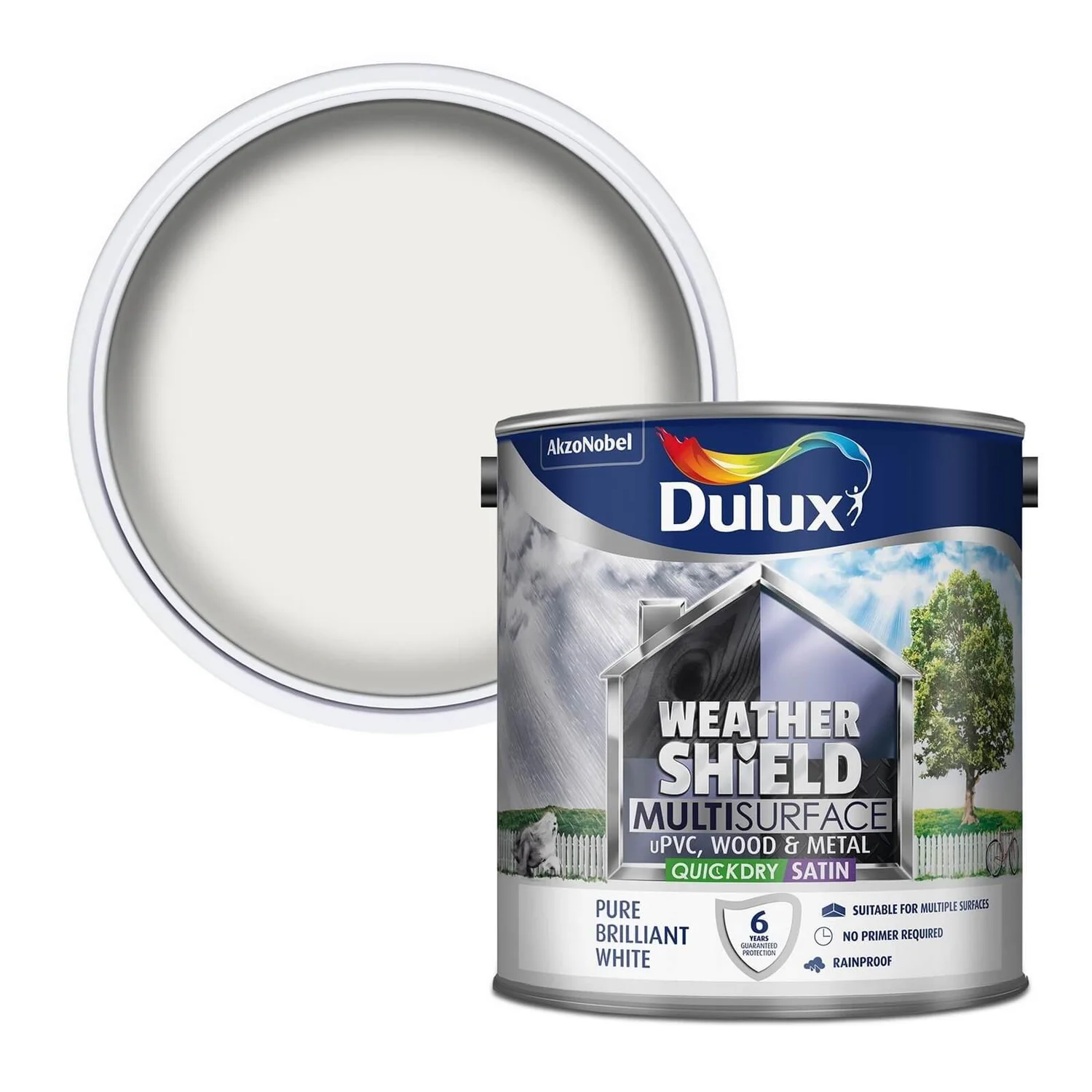 Dulux Weathershield Multi Surface Quick Dry Satin Paint White - 2.5L 3 Dulux Weathershield Multi Surface Quick Dry Satin Paint White - 2.5L