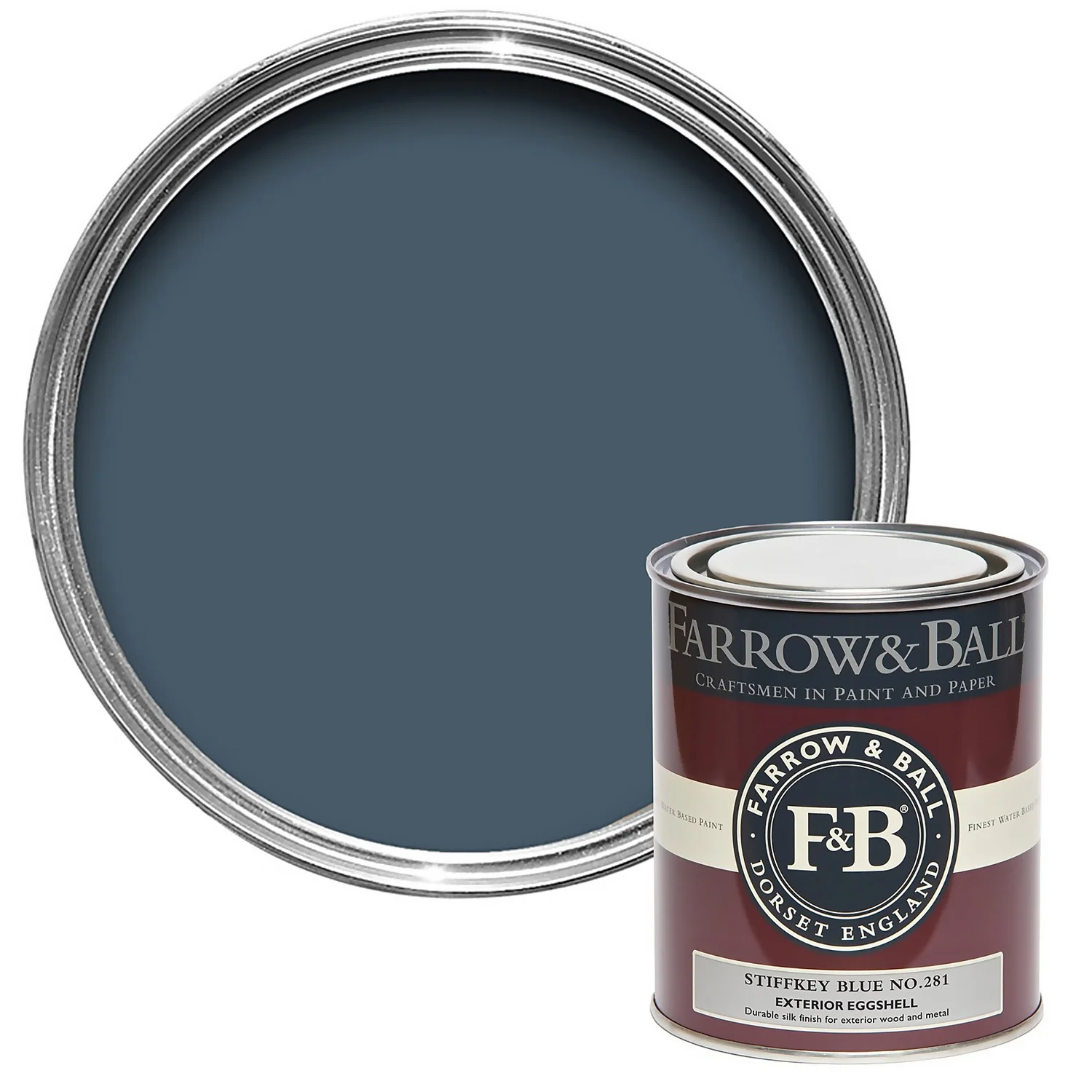 Farrow & Ball Exterior Eggshell Paint Stiffkey Blue - 750ml 3 Farrow & Ball Exterior Eggshell Paint Stiffkey Blue - 750ml
