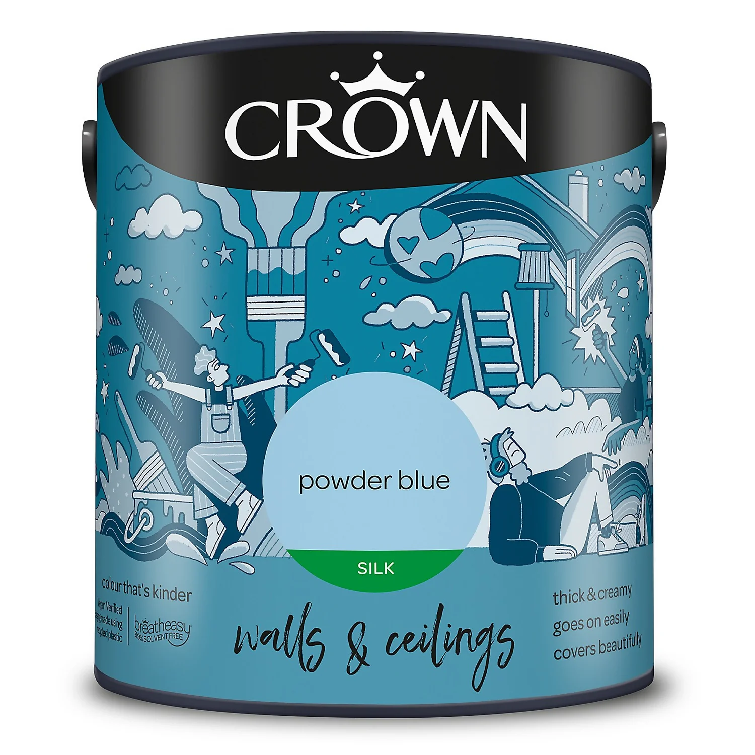 Crown Walls & Ceilings Silk Emulsion Paint Powder Blues - 2.5L 11 Crown Walls & Ceilings Silk Emulsion Paint Powder Blues - 2.5L - Image 9