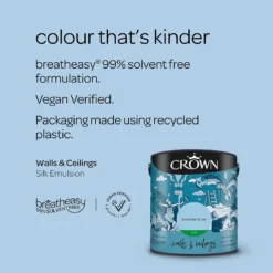 Crown Walls & Ceilings Silk Emulsion Paint Powder Blues - 2.5L 15 Crown Walls & Ceilings Silk Emulsion Paint Powder Blues - 2.5L -Paint And Wallpaper Shop 12811618 9434966162642173