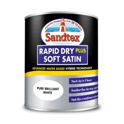 Sandtex® Rapid Dry Satin Paint Pure Brilliant White - 750ml -Paint And Wallpaper Shop 12813509 7584951367094378