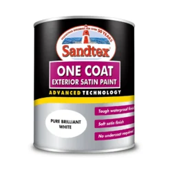 Sandtex® Exterior One Coat Satin Paint Pure Brilliant White - 750ml -Paint And Wallpaper Shop 12813670 1954871813341149