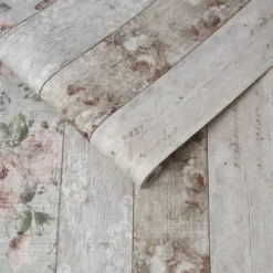 Fresco Distressed Wood Floral Wallpaper -Paint And Wallpaper Shop 12814814 4434833191913996