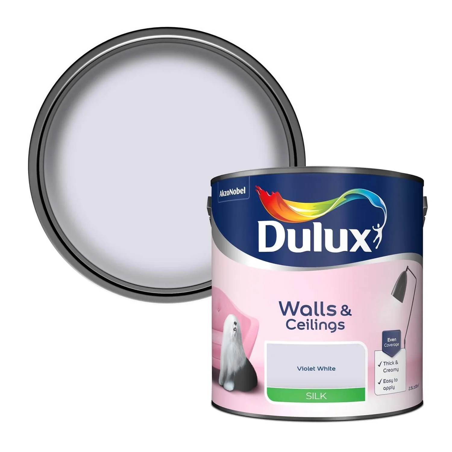 Dulux Violet White - Silk Emulsion Paint 2.5L 3 Dulux Violet White - Silk Emulsion Paint 2.5L