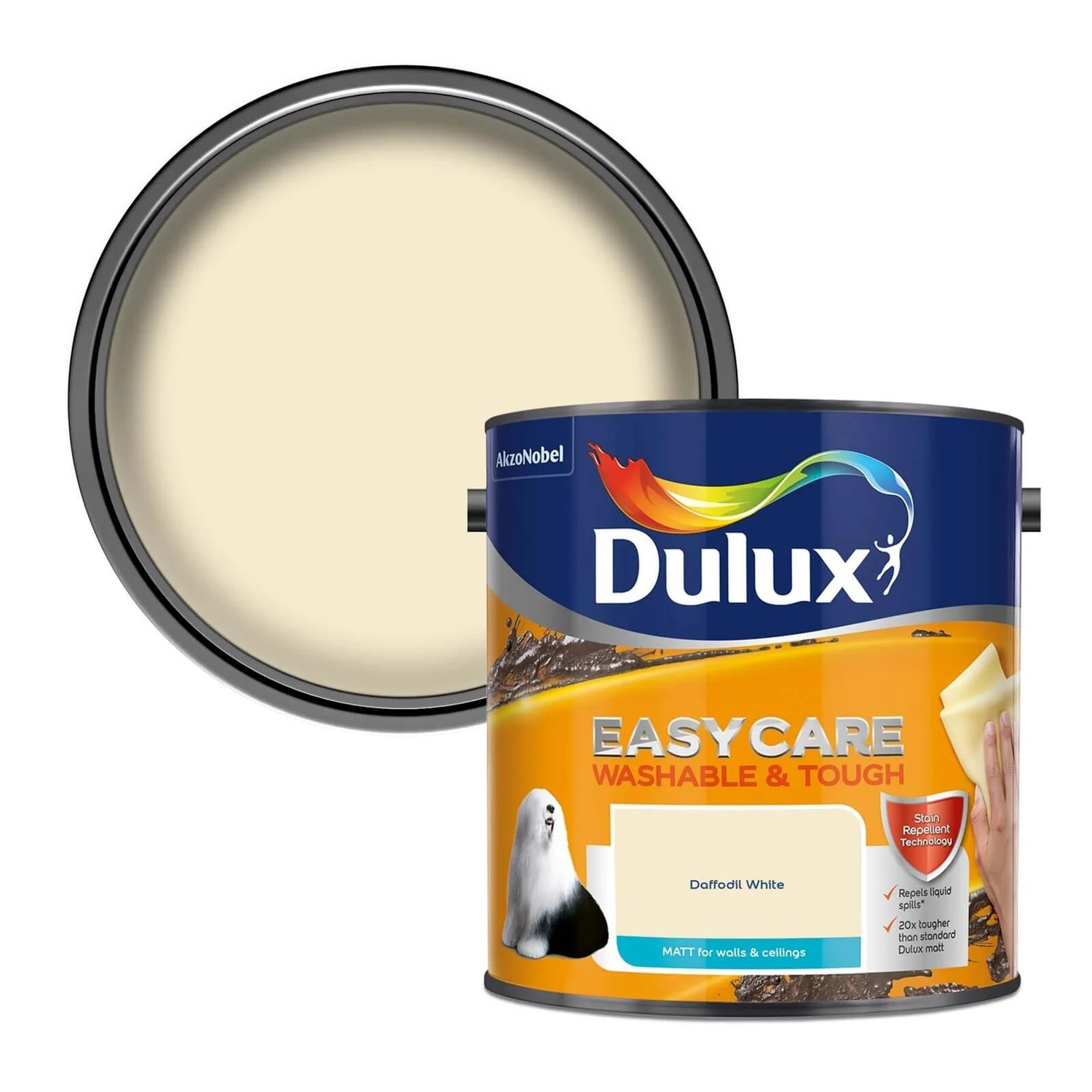 Dulux Easycare Washable & Tough Matt Paint Daffodil White - 2.5L 3 Dulux Easycare Washable & Tough Matt Paint Daffodil White - 2.5L