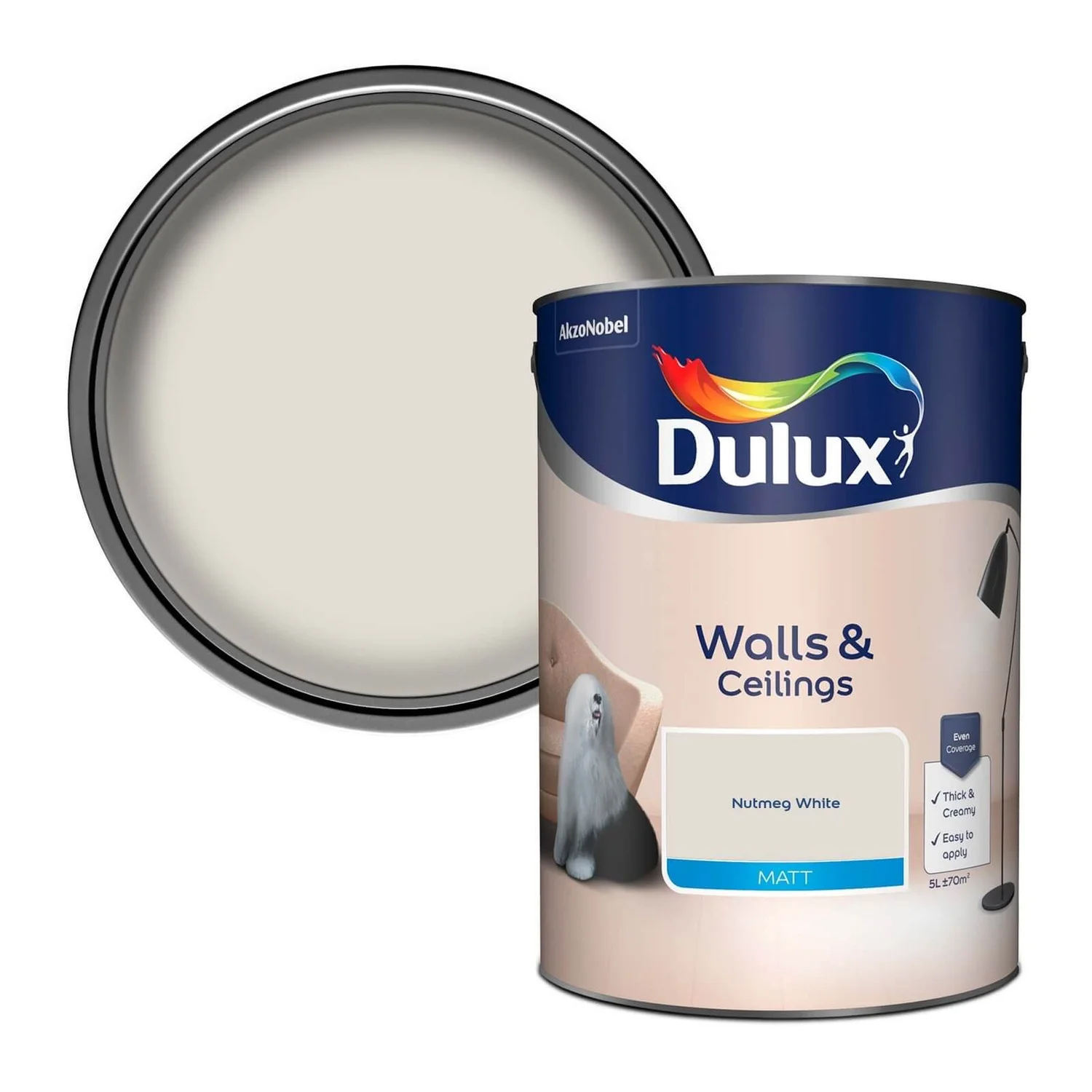 Dulux Natural Hints Matt Emulsion Paint Nutmeg White - 5L 3 Dulux Natural Hints Matt Emulsion Paint Nutmeg White - 5L