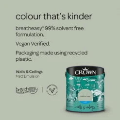 Crown Walls & Ceilings Matt Emulsion Paint Mellow Sage - 2.5L -Paint And Wallpaper Shop 12823483 1854969525041276