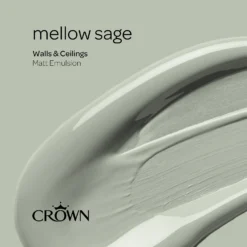 Crown Walls & Ceilings Matt Emulsion Paint Mellow Sage - 2.5L -Paint And Wallpaper Shop 12823483 2214969525132206