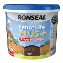 Ronseal Fence Life Plus Paint Medium Oak - 9L -Paint And Wallpaper Shop 12826700 1294942086747549