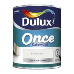 Dulux Once Satinwood Paint Pure Brilliant White - 750ml -Paint And Wallpaper Shop 12830369 1294832979145077
