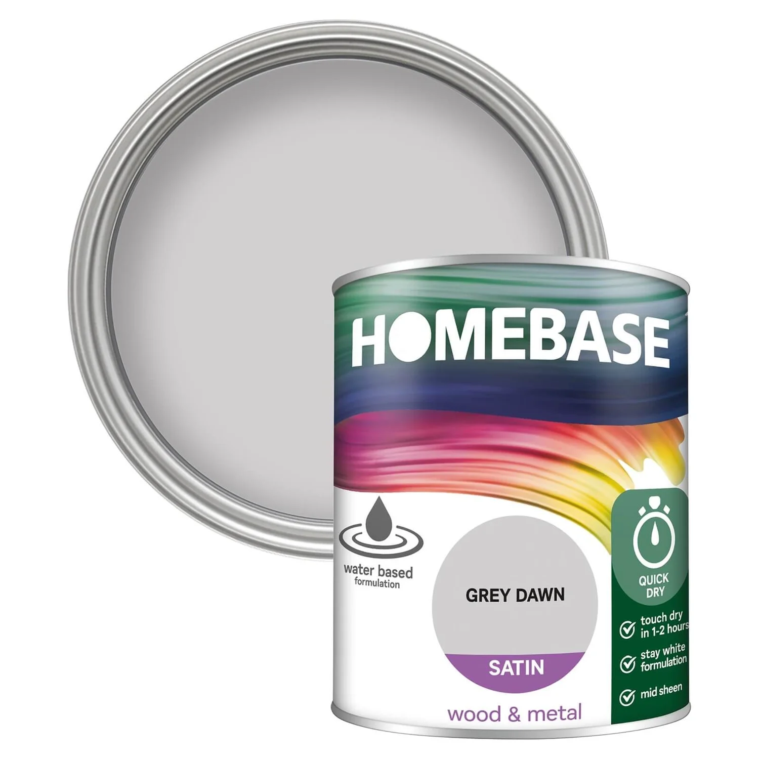 Homebase Interior Quick Dry Satin Paint Grey Dawn - 750ml 3 Homebase Interior Quick Dry Satin Paint Grey Dawn - 750ml