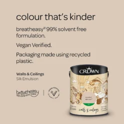 Crown Walls & Ceilings Silk Emulsion Paint Toasted Almond - 5L -Paint And Wallpaper Shop 12833721 1284966161846447
