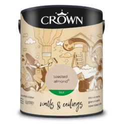 Crown Walls & Ceilings Silk Emulsion Paint Toasted Almond - 5L -Paint And Wallpaper Shop 12833721 2064966161974049