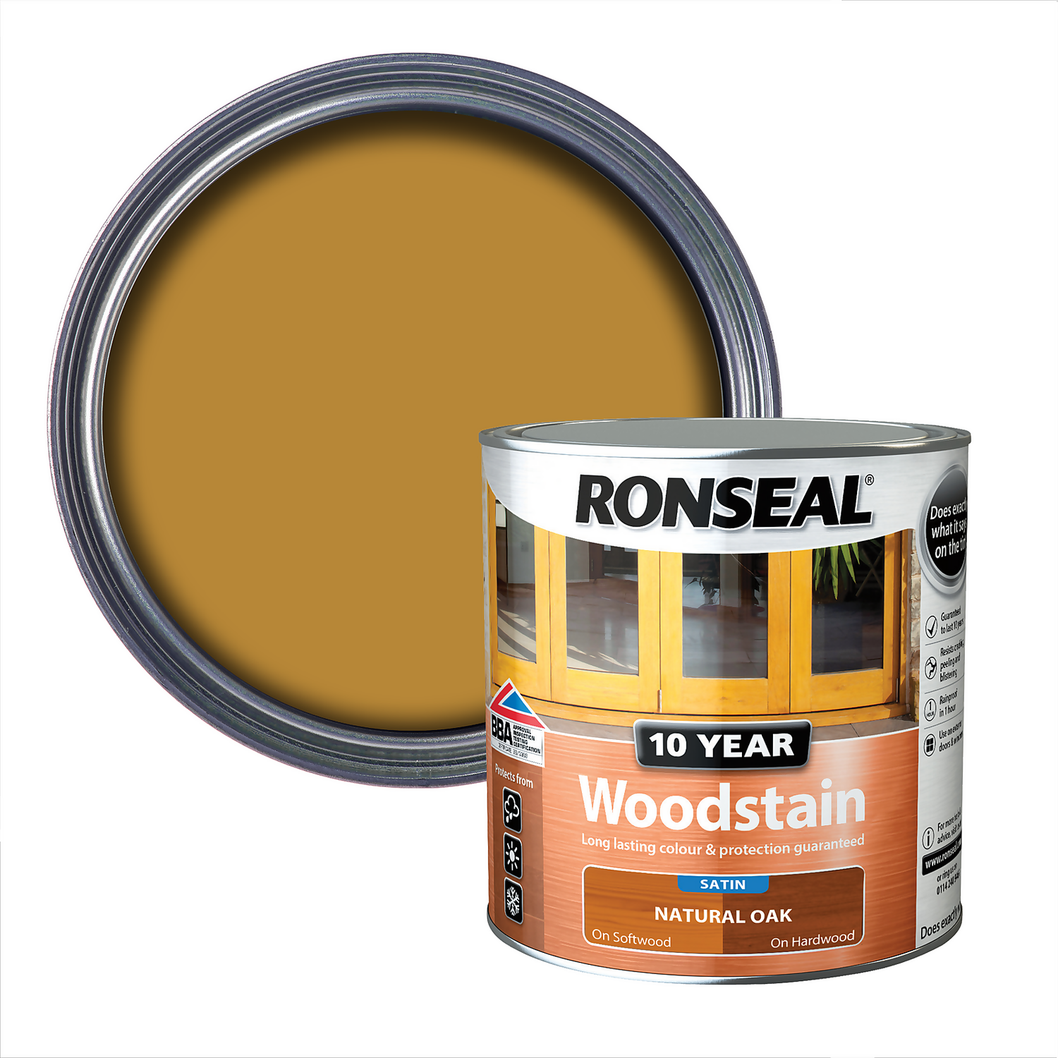 Ronseal 10 Year Woodstain Natural Oak Satin - 750ml 3 Ronseal 10 Year Woodstain Natural Oak Satin - 750ml