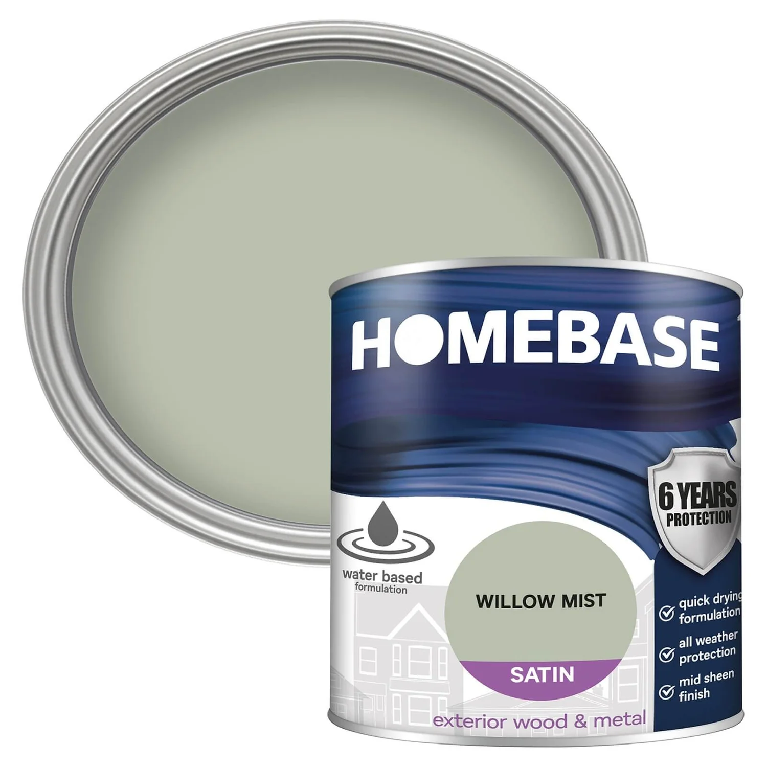 Homebase Exterior Satin Paint - Willow Mist 750ml 3 Homebase Exterior Satin Paint - Willow Mist 750ml
