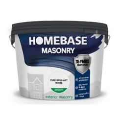 Homebase Smooth Masonry Paint - Brilliant White 10L -Paint And Wallpaper Shop 12833902 1905062052876097
