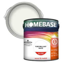 Homebase Interior One Coat Gloss Paint Brilliant White - 2.5L