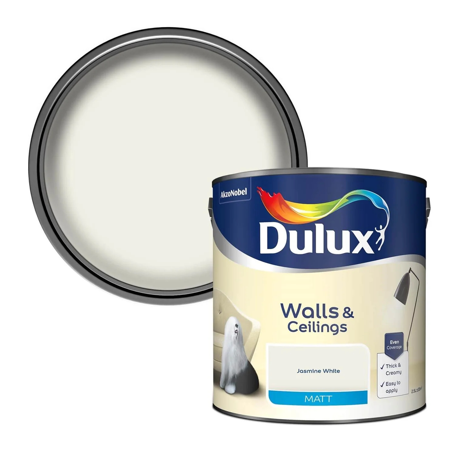 Dulux Matt Emulsion Paint Jasmine White - 2.5L 3 Dulux Matt Emulsion Paint Jasmine White - 2.5L