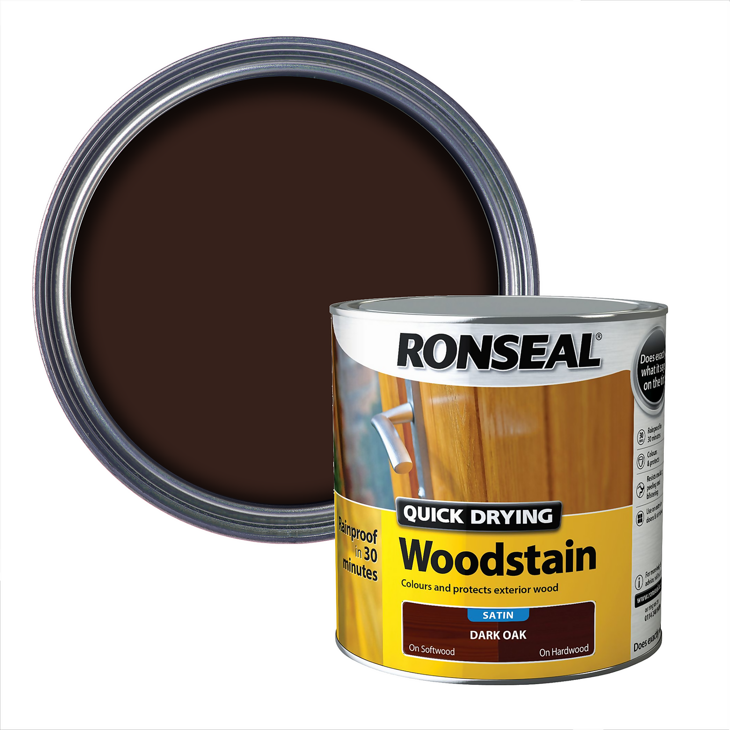 Ronseal Quick Drying Woodstain Satin Dark Oak - 2.5L 3 Ronseal Quick Drying Woodstain Satin Dark Oak - 2.5L