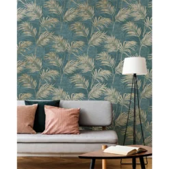 Grandeco Lounge Palm Teal Wallpaper -Paint And Wallpaper Shop 12839838 5524833219468858