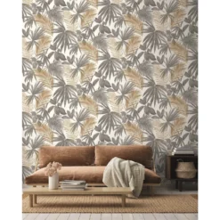 Grandeco Wild Palms Paste The Wall Wallpaper - Charcoal -Paint And Wallpaper Shop 12839846 1054833219658212