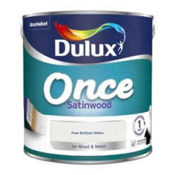 Dulux Once Satinwood Paint Pure Brilliant White - 2.5L -Paint And Wallpaper Shop 12841033 4404833197058627
