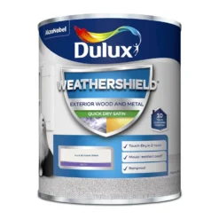Dulux Weathershield Exterior Quick Dry Satin Paint Pure Brilliant White - 750ml -Paint And Wallpaper Shop 12841494 4954832958677316