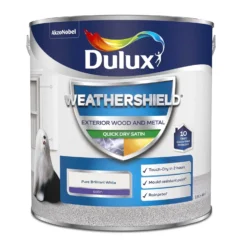 Dulux Weathershield Exterior Quick Dry Satin Paint Pure Brilliant White - 2.5L -Paint And Wallpaper Shop 12841495 2074832959532352