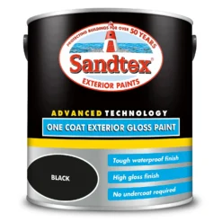 Sandtex® Exterior One Coat Gloss Paint Black - 2.5L -Paint And Wallpaper Shop 12842082 2084872086926992
