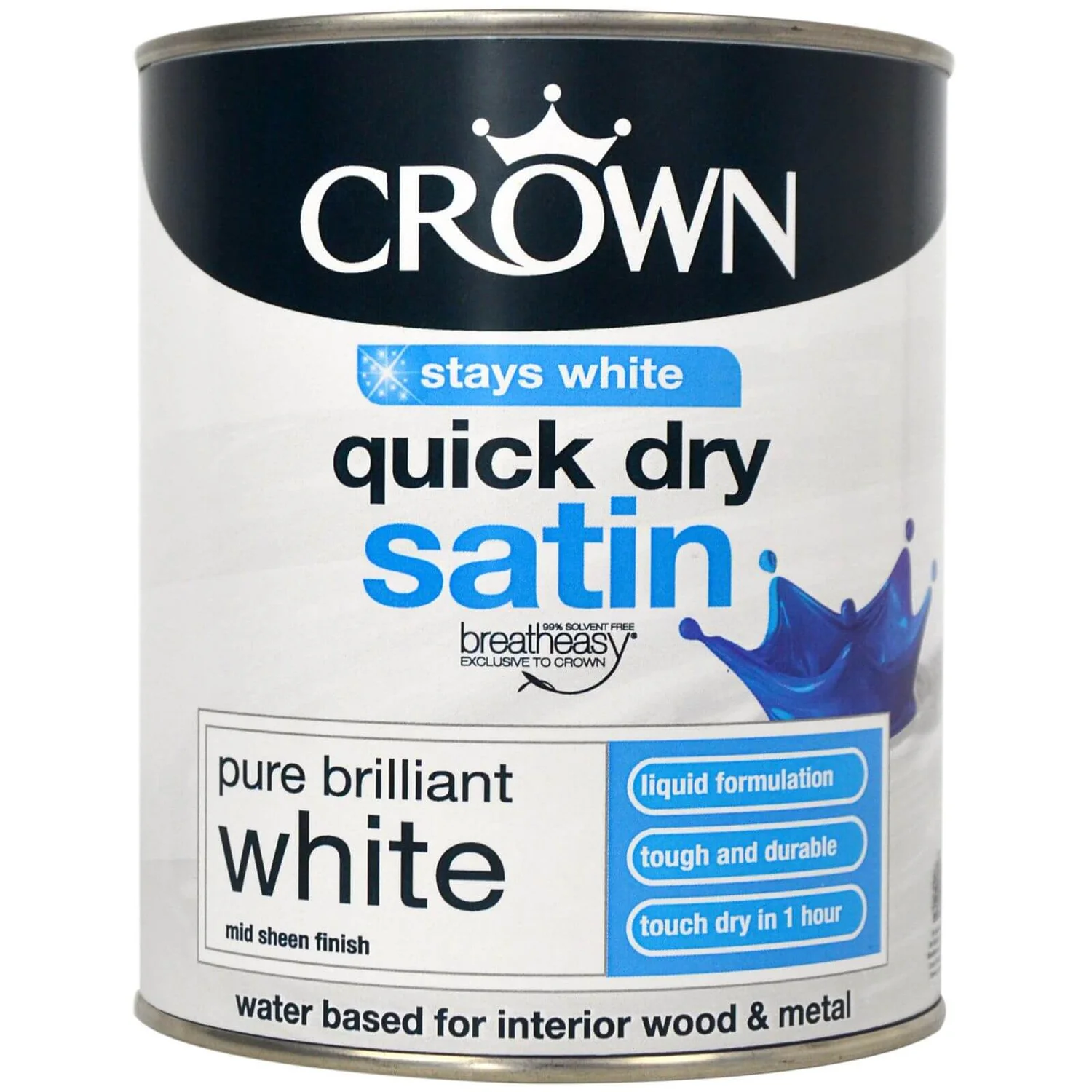 Crown Breatheasy Quick Drying Satin Paint Pure Brilliant White - 750ml 4 Crown Breatheasy Quick Drying Satin Paint Pure Brilliant White - 750ml - Image 2