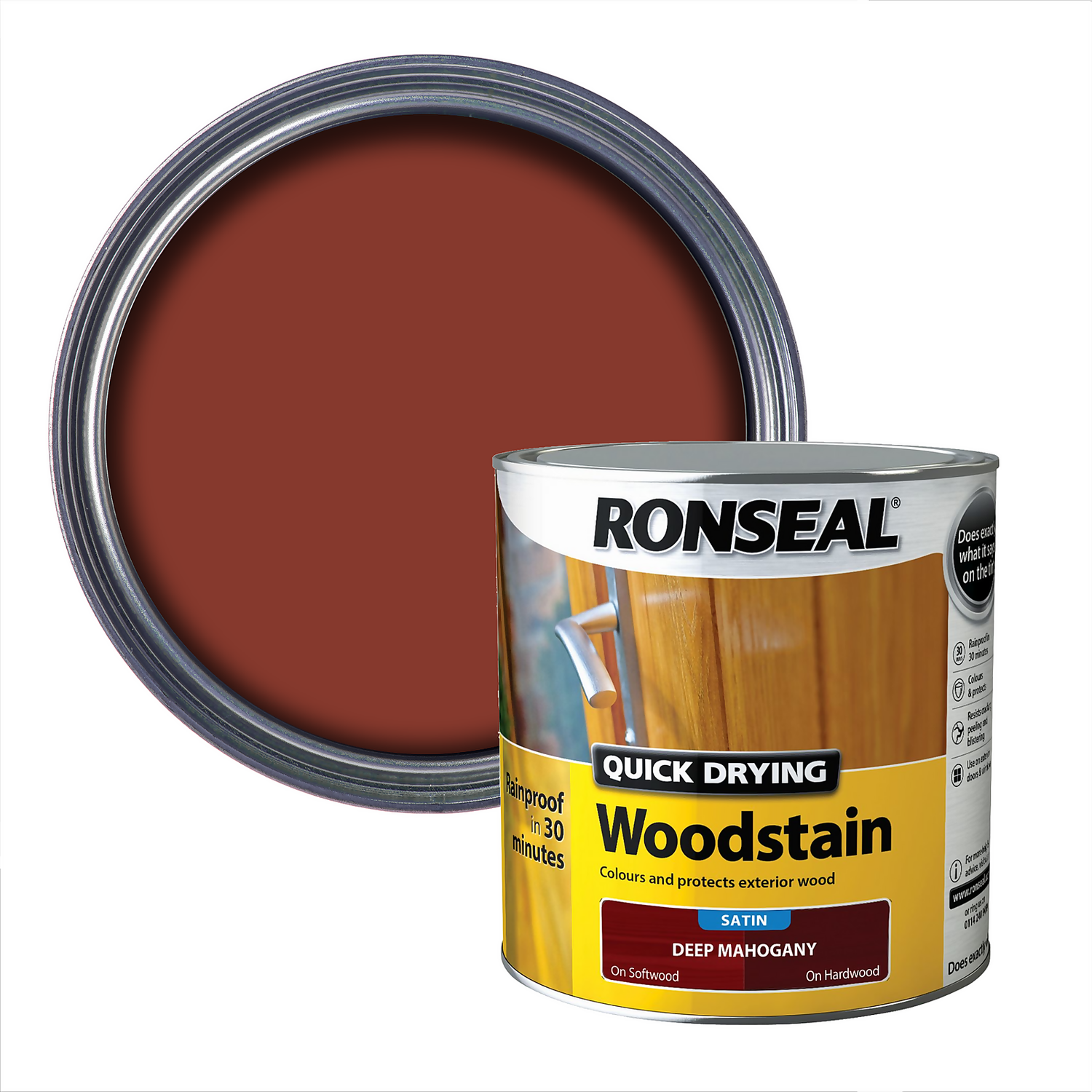Ronseal Quick Drying Woodstain Deep Mahogany Satin - 2.5L 3 Ronseal Quick Drying Woodstain Deep Mahogany Satin - 2.5L