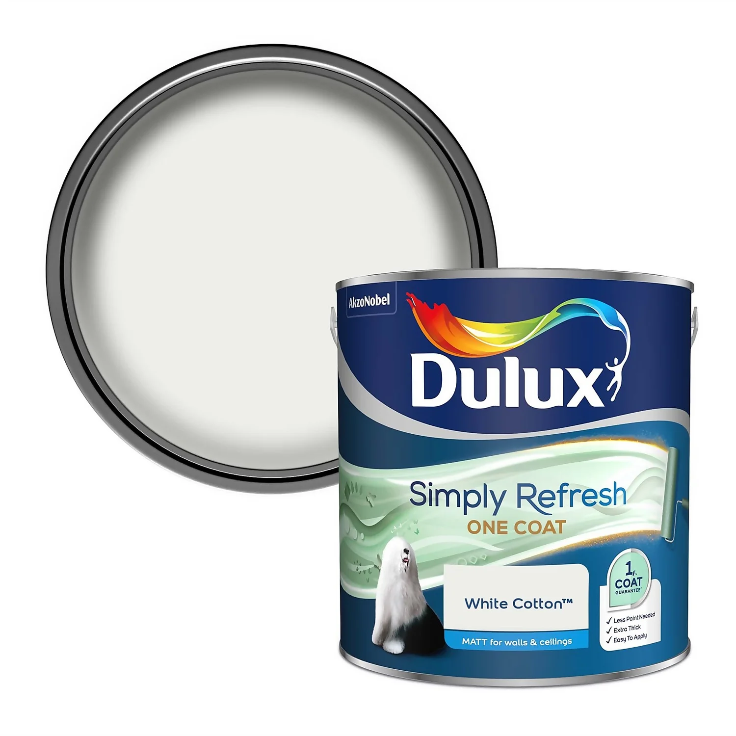 Dulux Simply Refresh One Coat Matt Emulsion Paint White Cotton - 2.5L 3 Dulux Simply Refresh One Coat Matt Emulsion Paint White Cotton - 2.5L