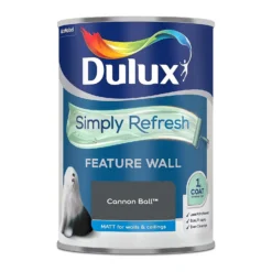 Dulux Simply Refresh Feature Wall One Coat Matt Emulsion Paint Cannon Ball - 1.25L -Paint And Wallpaper Shop 12881588 3914843855803048