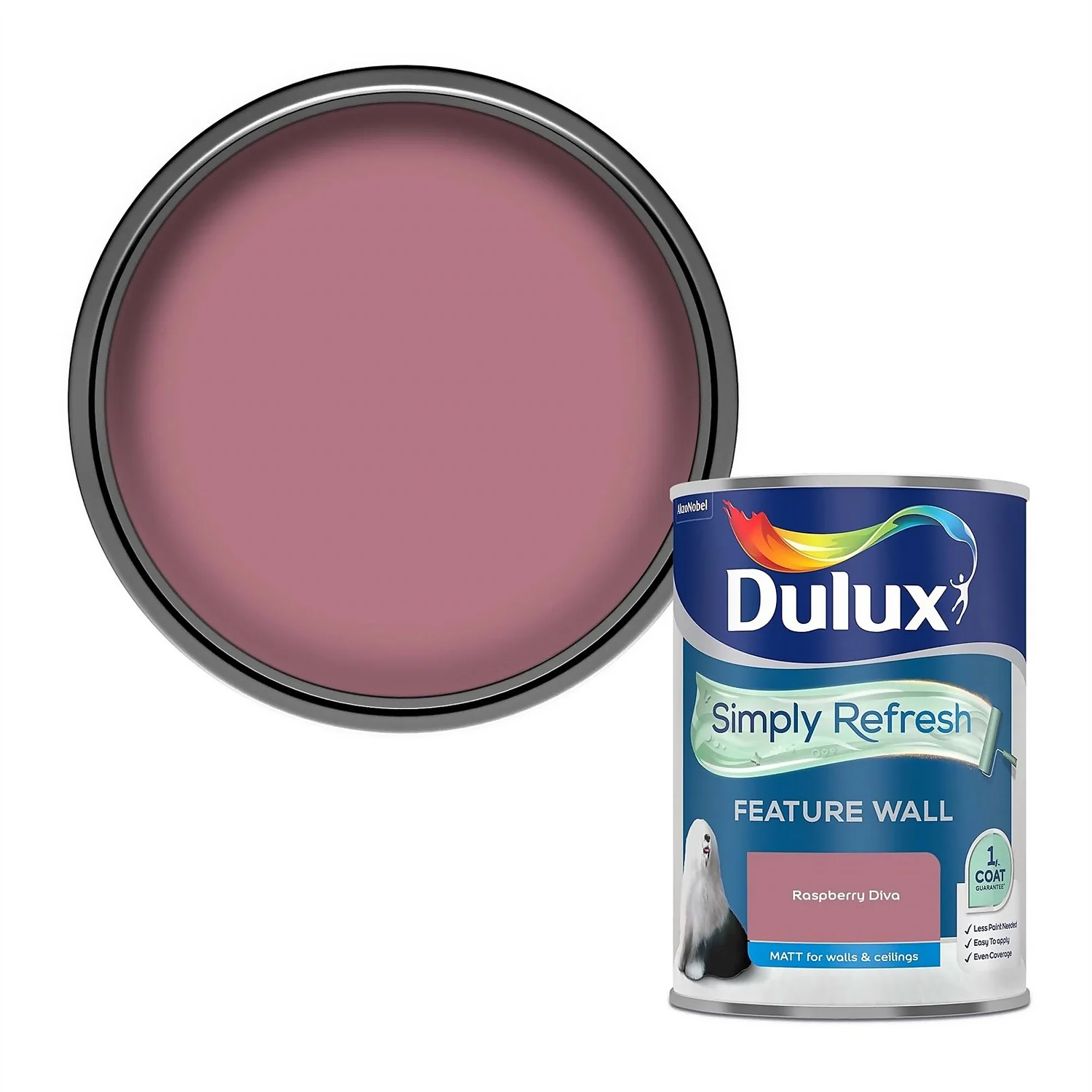 Dulux Simply Refresh Feature Wall One Coat Matt Emulsion Paint Raspberry Diva - 1.25L 3 Dulux Simply Refresh Feature Wall One Coat Matt Emulsion Paint Raspberry Diva - 1.25L
