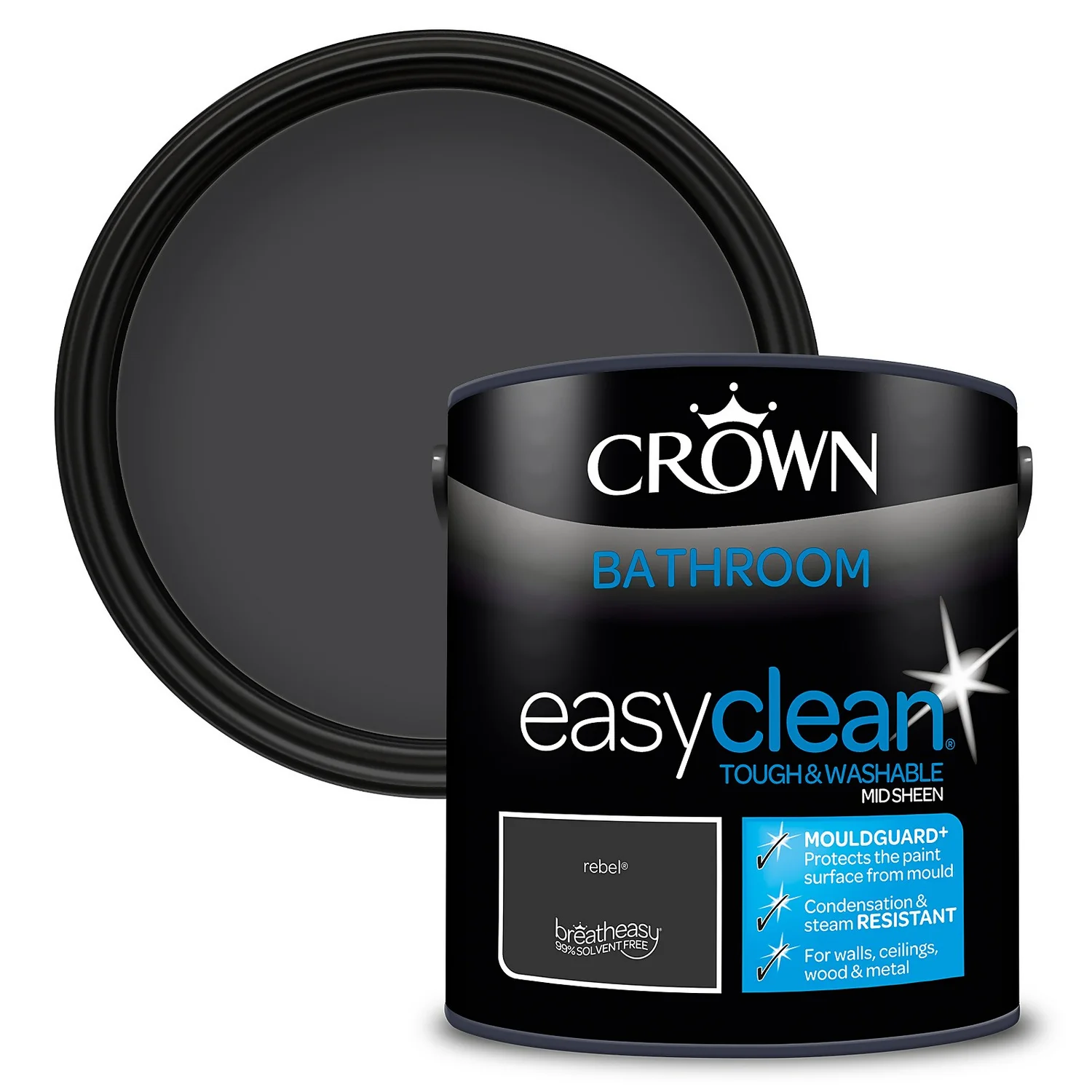 Crown Easyclean® Mouldguard+ Bathroom Mid Sheen Washable Multi Surface Paint Rebel® - 2.5L 3 Crown Easyclean® Mouldguard+ Bathroom Mid Sheen Washable Multi Surface Paint Rebel® - 2.5L