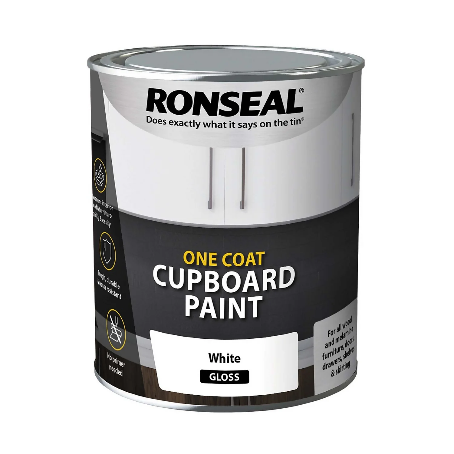 Ronseal One Coat Cupboard Paint White Gloss - 750ml 3 Ronseal One Coat Cupboard Paint White Gloss - 750ml