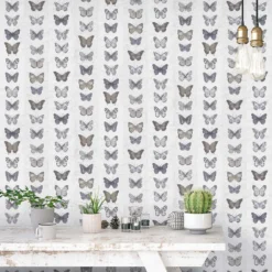 Organic Textures Jewel Butterflies Grey Wallpaper Sample -Paint And Wallpaper Shop 13135621 2644871561900829