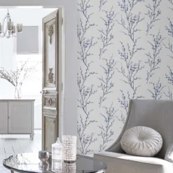 Laura Ashley Pussy Willow Off White/Midnight Wallpaper -Paint And Wallpaper Shop 13135806 8714871509171128