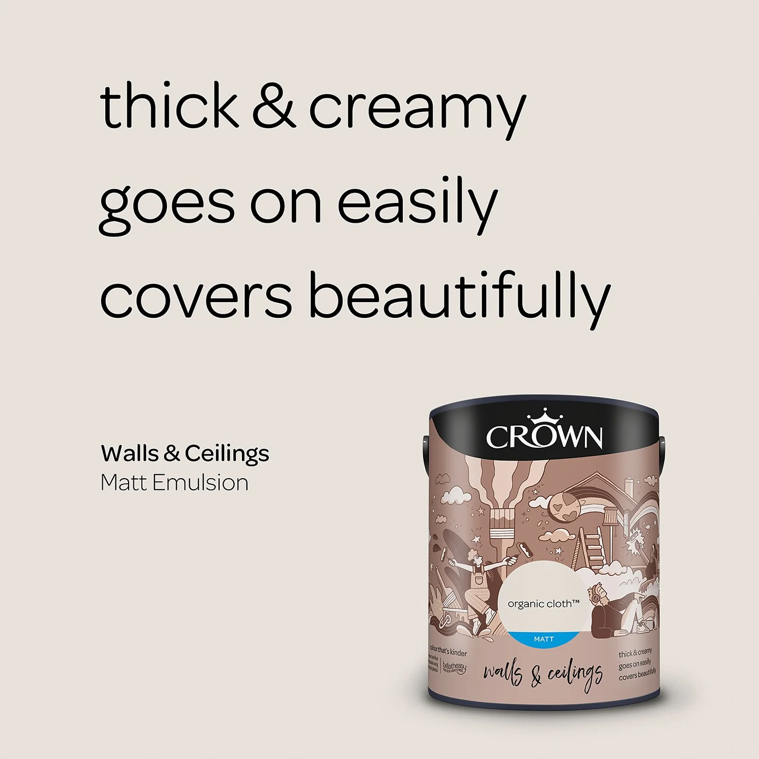Crown Matt Emulsion Paint Organic Cloth - 5L 6 Crown Matt Emulsion Paint Organic Cloth - 5L - Image 4