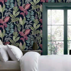 Next Fantasy Rainforest Leaves Navy Wallpaper -Paint And Wallpaper Shop 13827408 3724969281409650