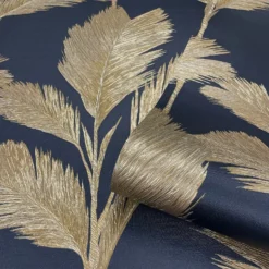 Belgravia Décor Alessia Leaf Textured Navy Wallpaper A4 Size Sample