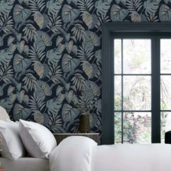 Next Jungle Leaves Navy Wallpaper -Paint And Wallpaper Shop 13960897 1624998027136722